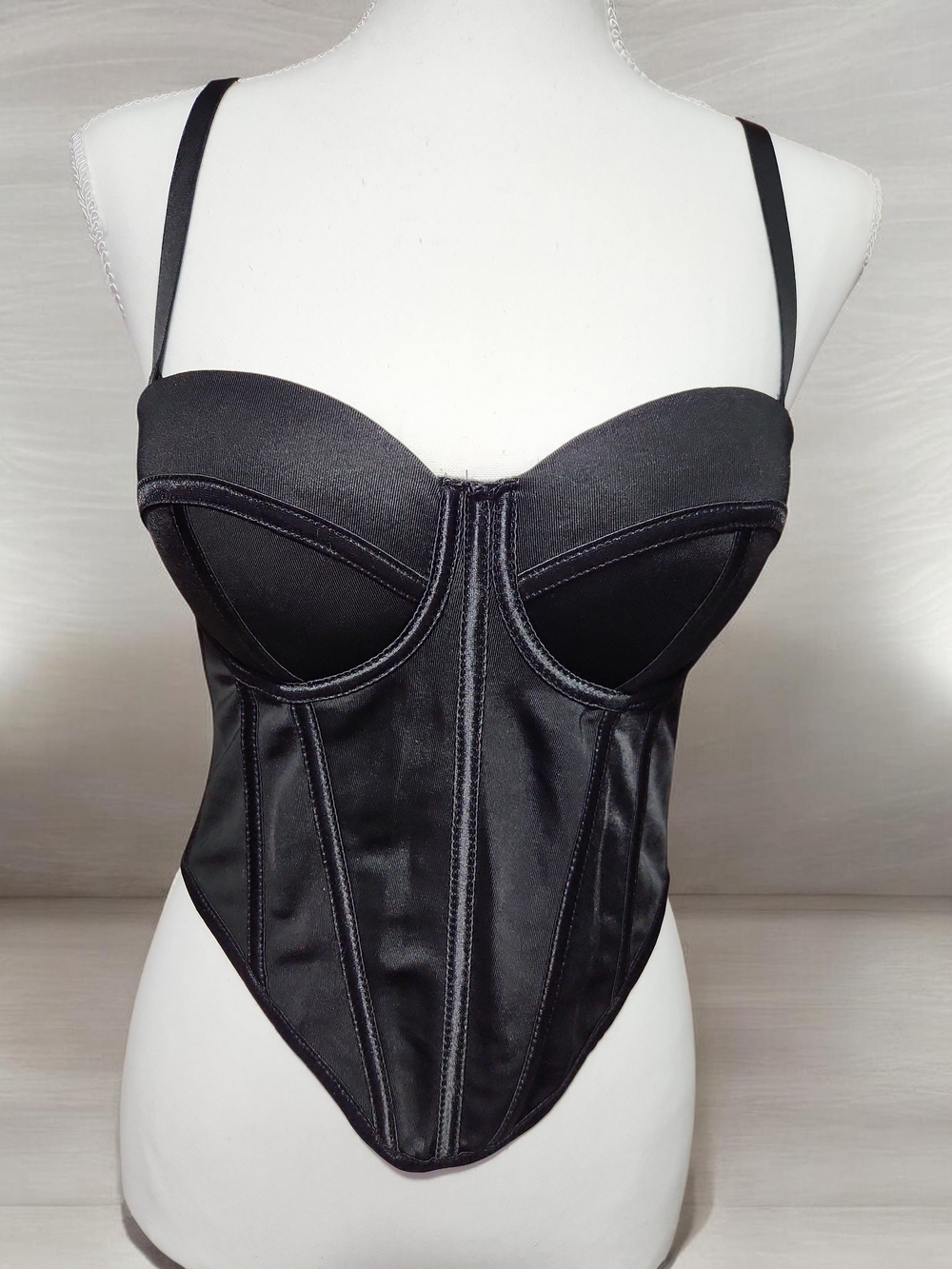 Satin Black Underwire Longline Bustier Corset